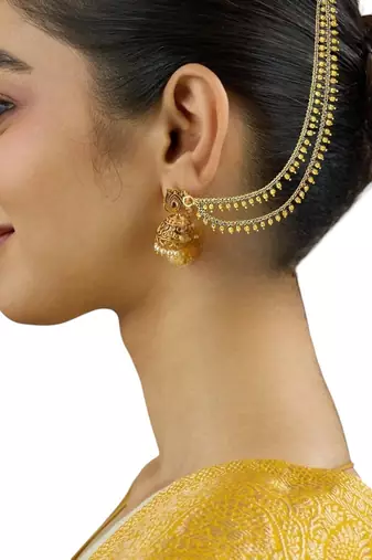 Gold plated two layered beaded earchain