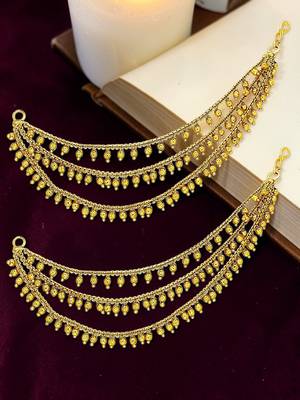 Gold plated three layered beaded earchain 1
