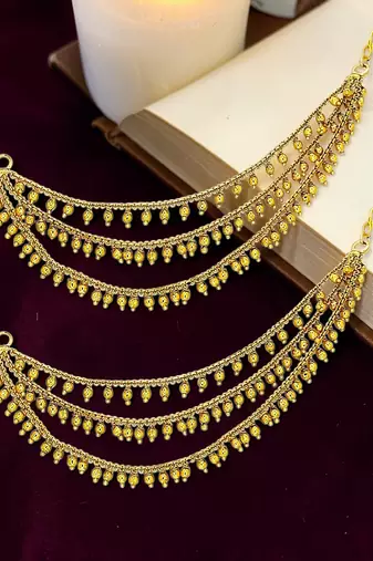 Gold plated three layered beaded earchain