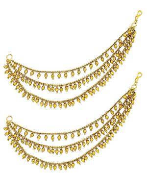 Gold plated three layered beaded earchain 2