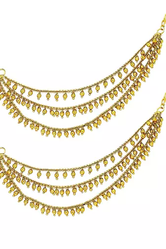 Gold plated three layered beaded earchain