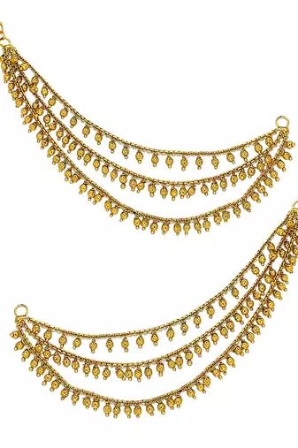 Gold plated three layered beaded earchain