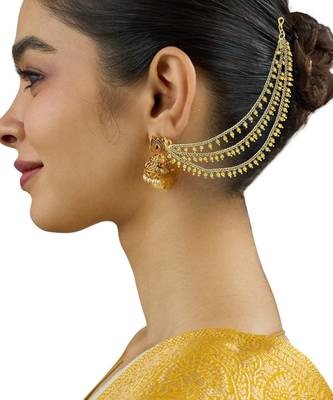 Gold plated three layered beaded earchain 5