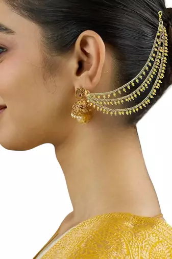 Gold plated three layered beaded earchain