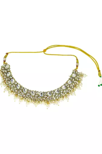 Gold plated kundan choker maang tikka set