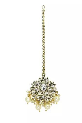 Gold plated kundan choker maang tikka set