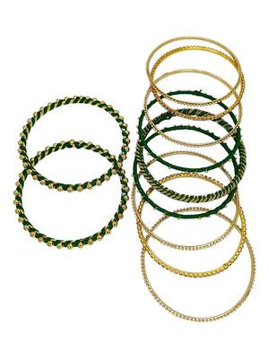 Gold plated set of 11 cz green silk thread bangle set 5