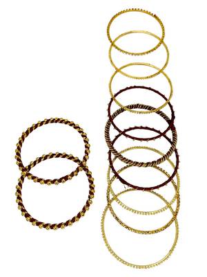 Gold plated set of 11 cz maroon silk thread bangle set 5