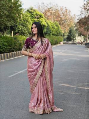 Fendy Satin Embroidered Women's Saree With Blouse Set   1
