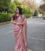 New Designer Fendy Satin Embroidered Women's Saree With Blouse Set  