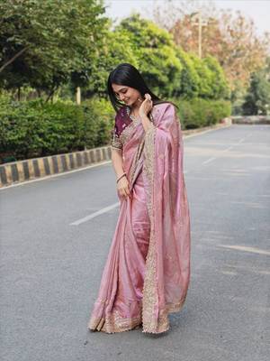 Fendy Satin Embroidered Women's Saree With Blouse Set   3