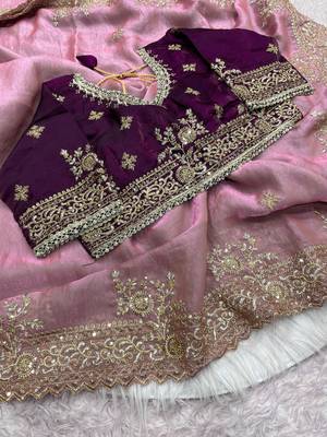 Fendy Satin Embroidered Women's Saree With Blouse Set   4