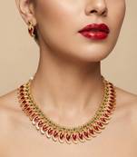 Handcrafted traditional gold plated red mango malai Necklace :: set - ethnic kemp jewelry for weddings & festivals