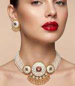 Handcrafted gold plated pearl choker Necklace :: set with white meenakari & kundan work     traditional ethnic jewelry