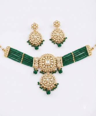 Elegant green kundan choker Necklace :: set | gold-plated handcrafted indian ethnic jewelry for weddings & festivals 3