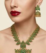 Elegant green matte gold-plated kemp mango haram Necklace :: set with jhumkas
