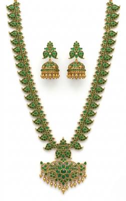 Elegant green matte gold-plated kemp mango haram Necklace :: set with jhumkas 3