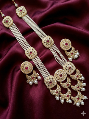 Handcrafted kundan & pearl long rani haar Necklace :: set with earrings | traditional gold-plated ethnic wedding jewelry 1