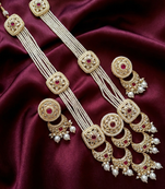 Handcrafted kundan & pearl long rani haar Necklace :: set with earrings | traditional gold-plated ethnic wedding jewelry