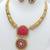 Handcrafted gold-plated ethnic necklace set with red carved stones & floral pendant - bridal wedding jewelry