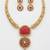 Handcrafted gold-plated ethnic necklace set with red carved stones & floral pendant - bridal wedding jewelry