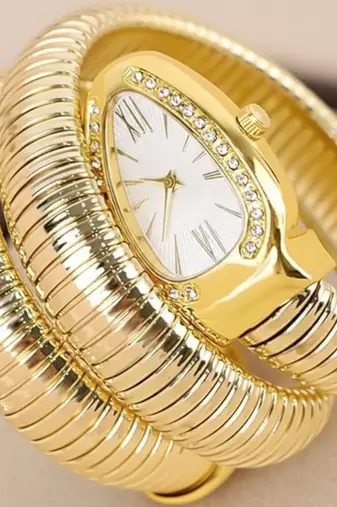 Elegant serpent-style gold-plated wraparound tubogas watch bracelet for women