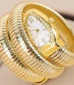 Elegant serpent-style gold-plated wraparound tubogas watch bracelet for women