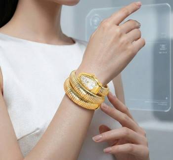 Elegant serpent-style gold-plated wraparound tubogas watch bracelet for women 2
