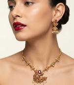 Traditional antique gold plated peacock necklace set with jhumka earrings ethnic indian jewelry for weddings & festivals
