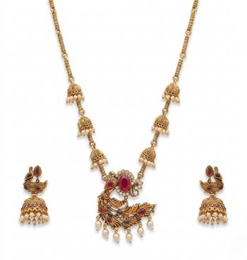 Traditional antique gold plated peacock necklace set with jhumka earrings ethnic indian jewelry for weddings & festivals 2