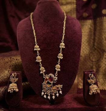 Traditional antique gold plated peacock necklace set with jhumka earrings ethnic indian jewelry for weddings & festivals 4