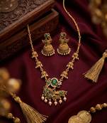 Traditional antique gold plated peacock necklace set with jhumka earrings ethnic indian jewelry for weddings & festivals