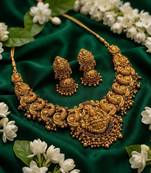 Gold-plated temple jewelry set - traditional lakshmi motif Necklace :: & earrings for weddings