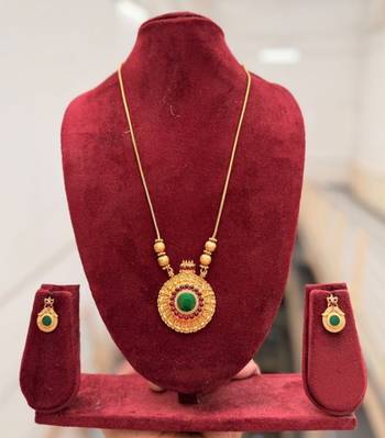 Handcrafted ethnic gold-plated necklace set with green emerald-style stones & ruby accents - traditional bridal jewelry 4
