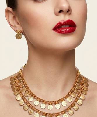 Exquisite gold-plated lakshmi coin temple jewelry set - traditional kaasu mala Necklace :: & earrings 2