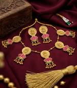 Exquisite gold-plated lakshmi coin & lotus Necklace :: set - traditional handcrafted ethnic jewelry for women