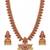 Elegant ruby-red matte gold-plated kemp mango haram necklace set with jhumkas