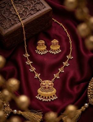 Exquisite gold-plated long Necklace :: set with pearl drops | traditional ethnic indian bridal jewelry 1
