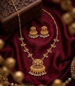 Exquisite gold-plated long Necklace :: set with pearl drops | traditional ethnic indian bridal jewelry