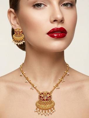 Exquisite gold-plated long Necklace :: set with pearl drops | traditional ethnic indian bridal jewelry 2