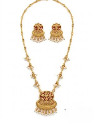 Exquisite gold-plated long Necklace :: set with pearl drops | traditional ethnic indian bridal jewelry 3