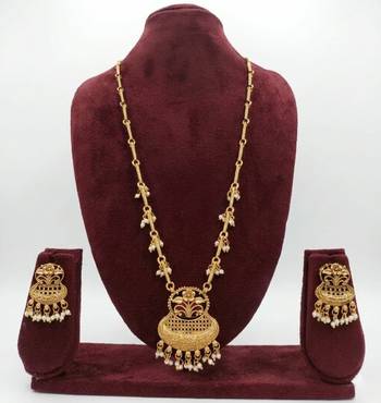 Exquisite gold-plated long Necklace :: set with pearl drops | traditional ethnic indian bridal jewelry 4