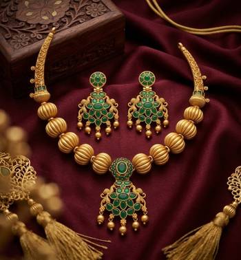 Traditional green stone Necklace :: set with matching earrings 1