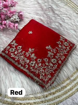 Red fendy chiffon two ton saree and blouse with sequence embroidery work 2