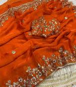 Orange fendy chiffon two ton saree and blouse with sequence embroidery work