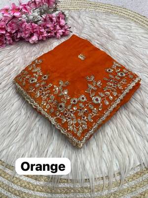 Orange fendy chiffon two ton saree and blouse with sequence embroidery work 2