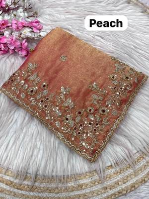 Peach fendy chiffon two ton saree and blouse with sequence embroidery work 2