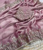 Babby pink fendy chiffon two ton saree and blouse with sequence embroidery work