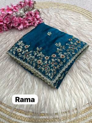 Sea green fendy chiffon two ton saree and blouse with sequence embroidery work 2