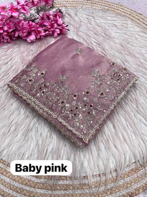 Babby pink fendy chiffon two ton saree and blouse with sequence embroidery work 2